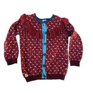 Wild Flowers Cardigan, Ruffle, All Over Pattern, Blue Accents,‎ Sz 6
